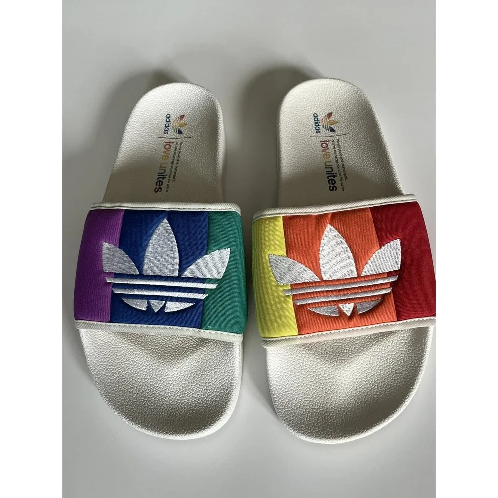 Adidas Slides Men's 9 Sandals Love United Rainbow Pride Slip On‎
